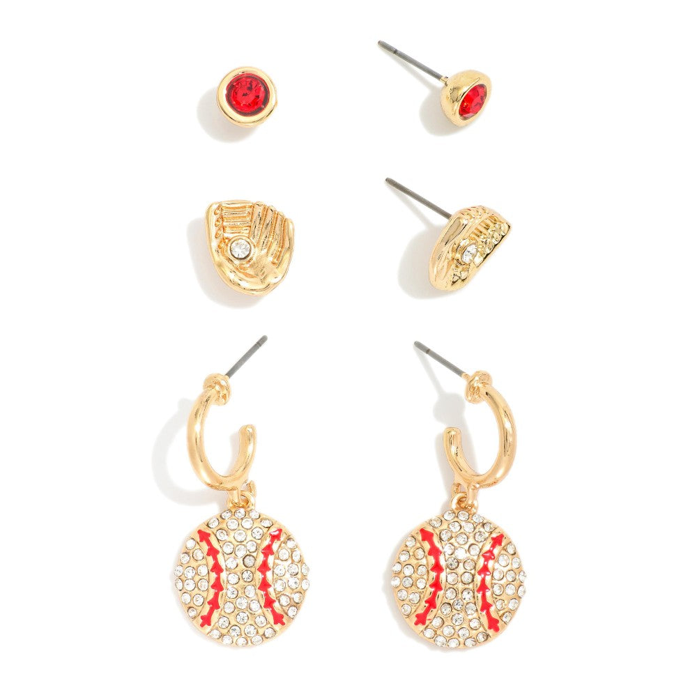Rhinestone Baseball Earring Set