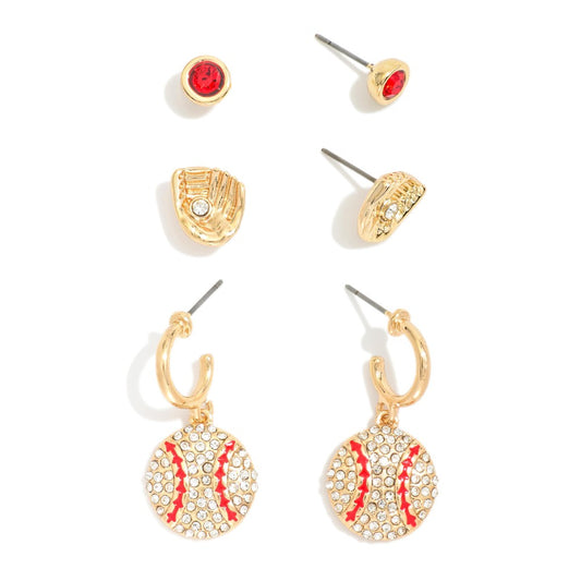 Rhinestone Baseball Earring Set