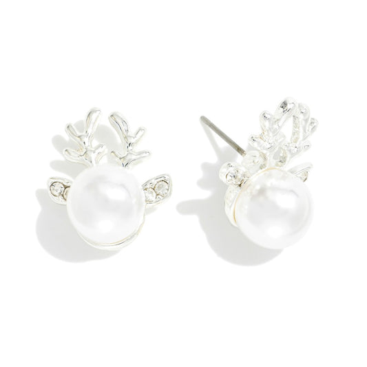 Pearl Reindeer Head Earrings