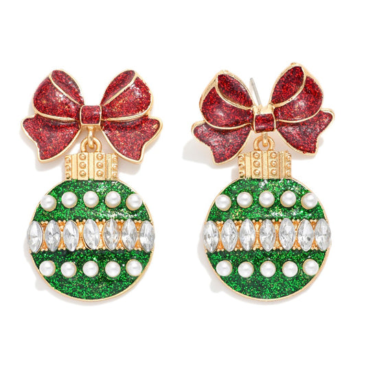 Glitter Ornament Bow Earrings