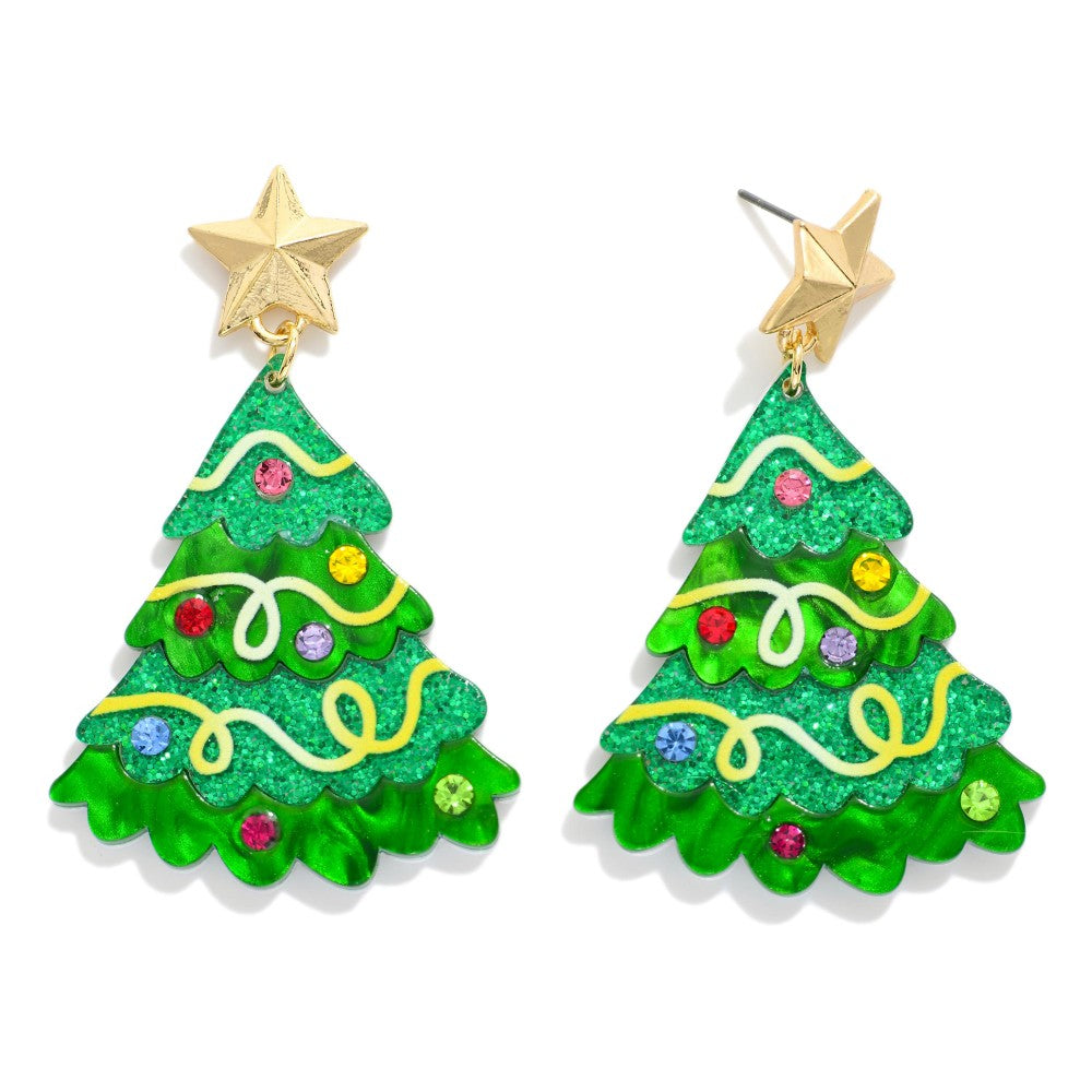 Glitter Rhinestone Christmas Tree Earrings