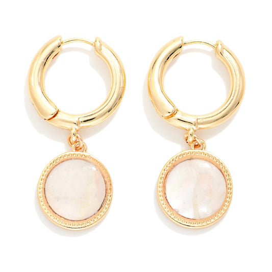 Gold Pearlescent Circle Dangle Earrings