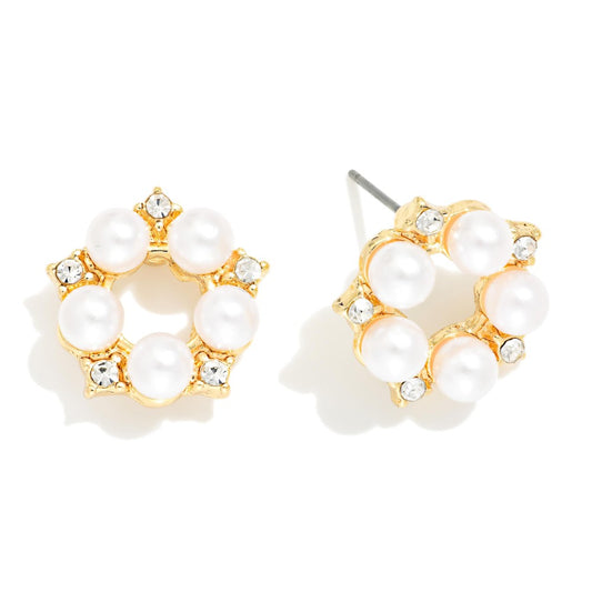Circle Pearl & Rhinestones Earrings