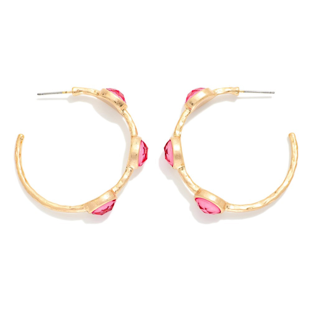 Oval Stones Gold Hoop