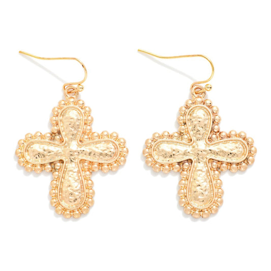 Rounded Studded Cross Earrings