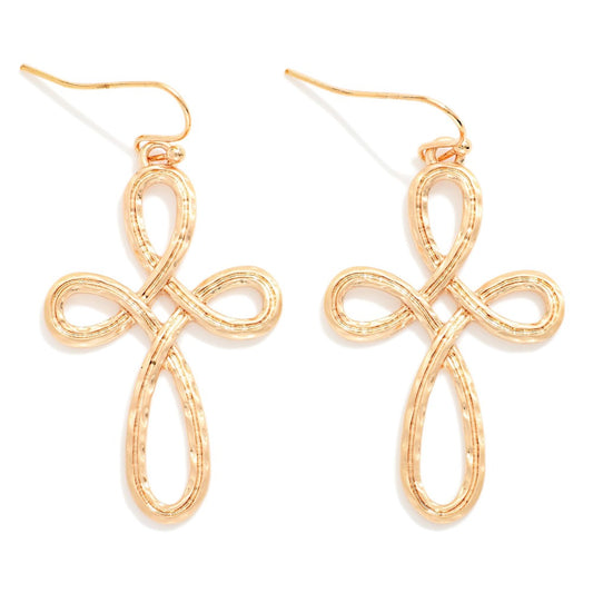 Gold Textured Infinity Cross Earrings