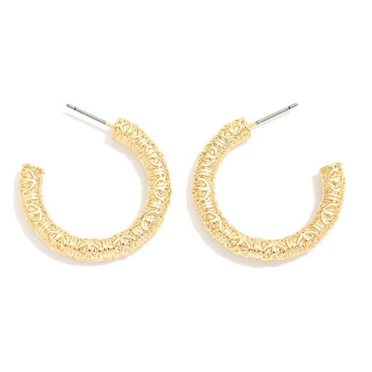 Gold Textured Tube Hoops