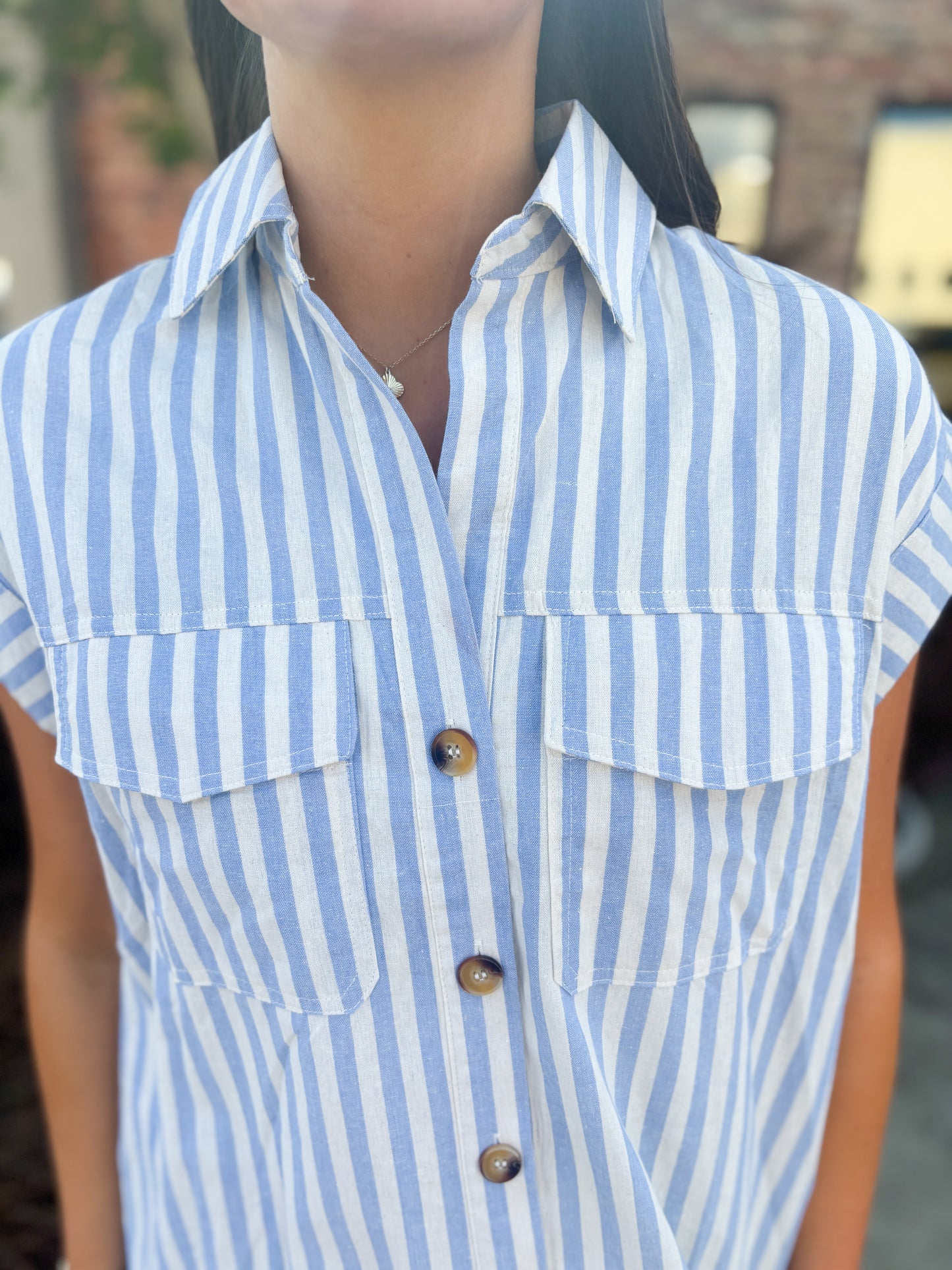 Blue Stripe Button Down Mini Dress