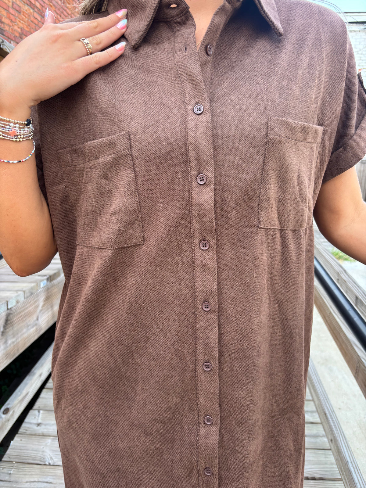 Suede Button Midi Dress