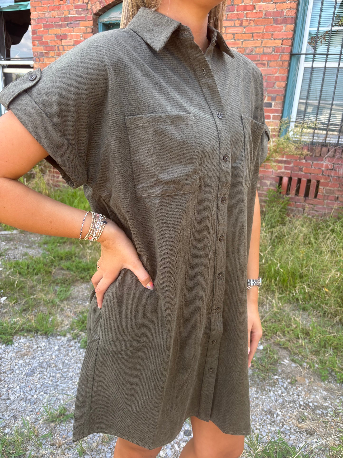 Suede Button Midi Dress
