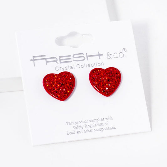 Pave Rhinestone Heart Stud Earrings