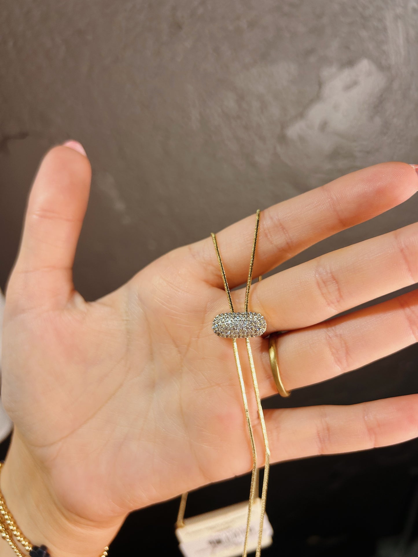 Gold Oval Y Shape Necklace