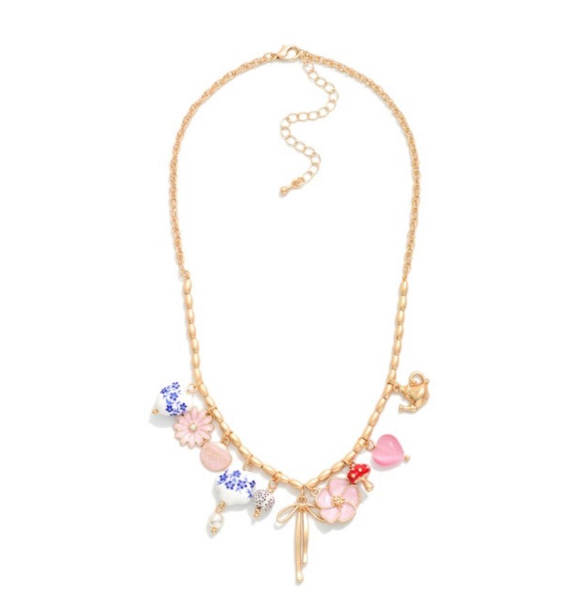Bow Chain Link Beaded Necklace