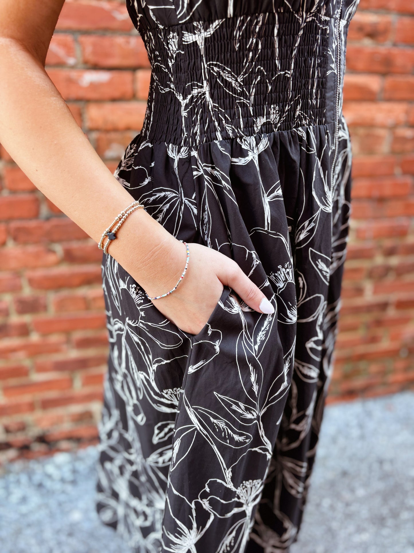 Black Smocked Zipper Dress