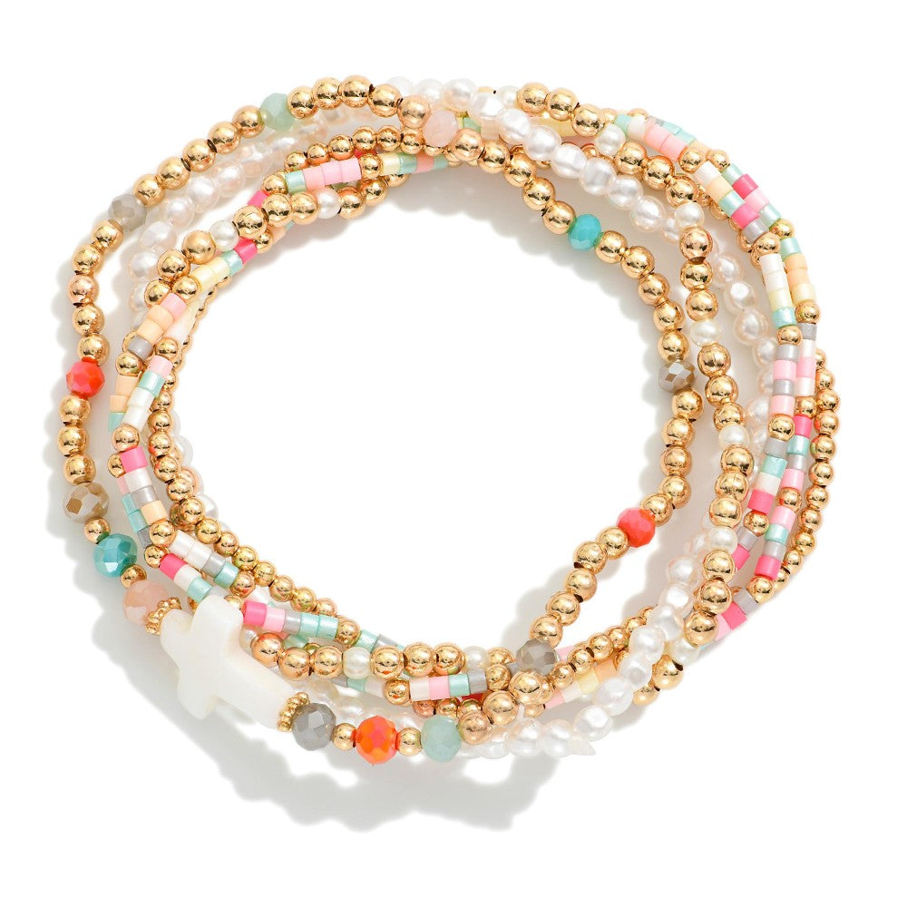 Multi Colored Gold Beaded Bracelet Set (6)