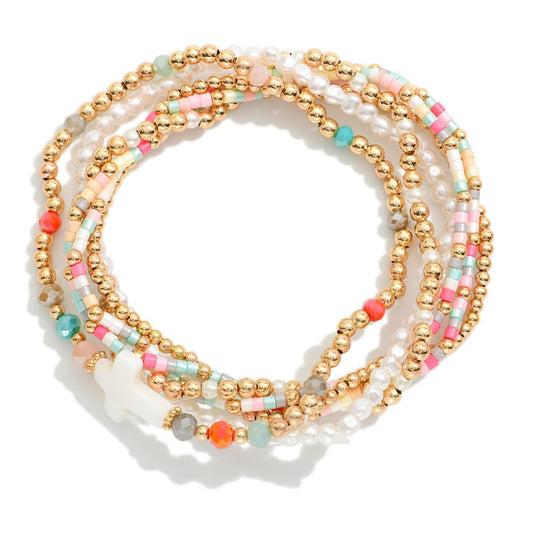 Multi Colored Gold Beaded Bracelet Set (6)