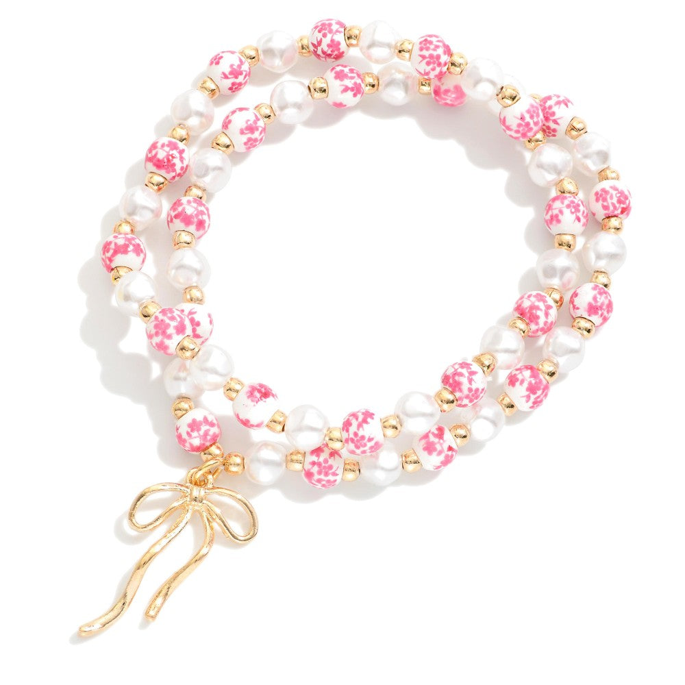 Bow Pearl & Chinoiserie Bracelet Set
