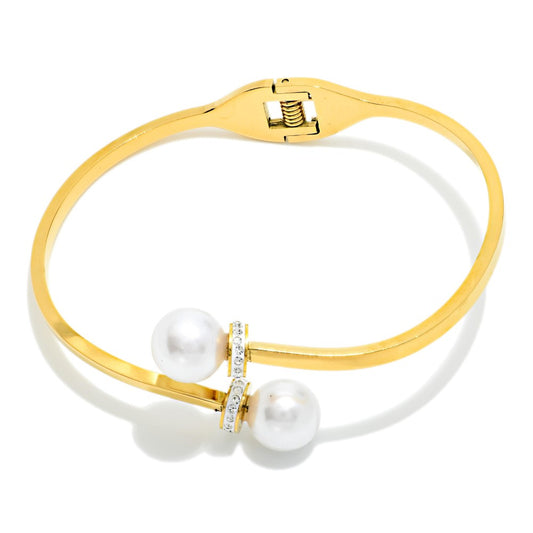 Gold Pearl Rhinestone Cuff Bracelet