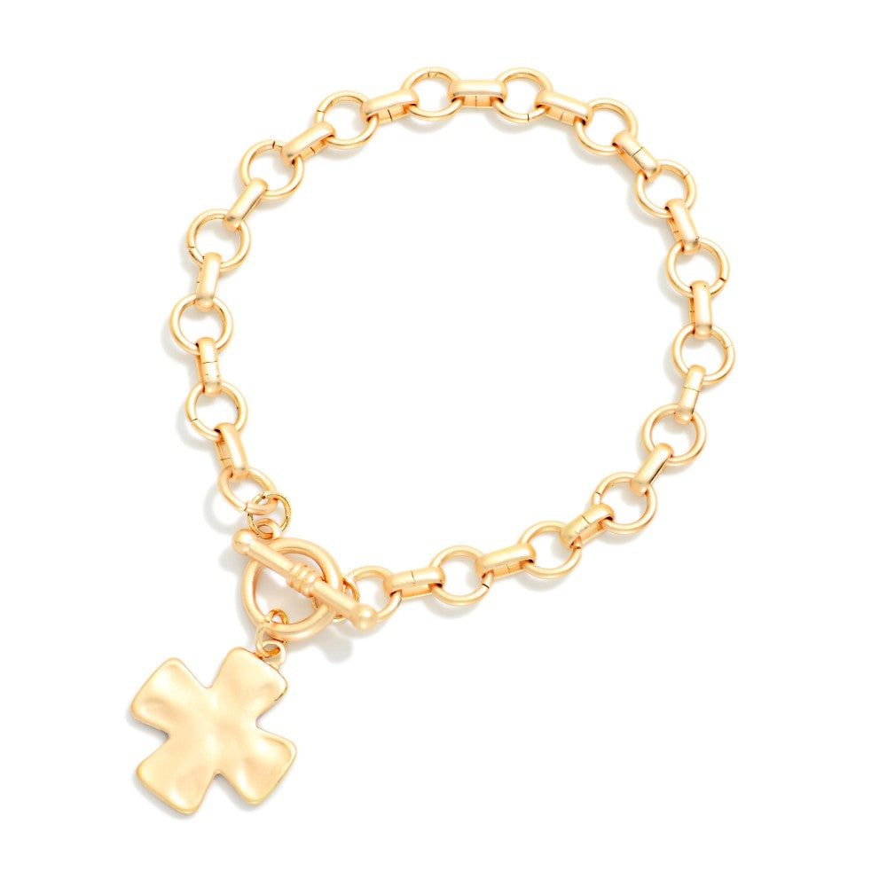 Chain Link Hammered Cross Bracelet
