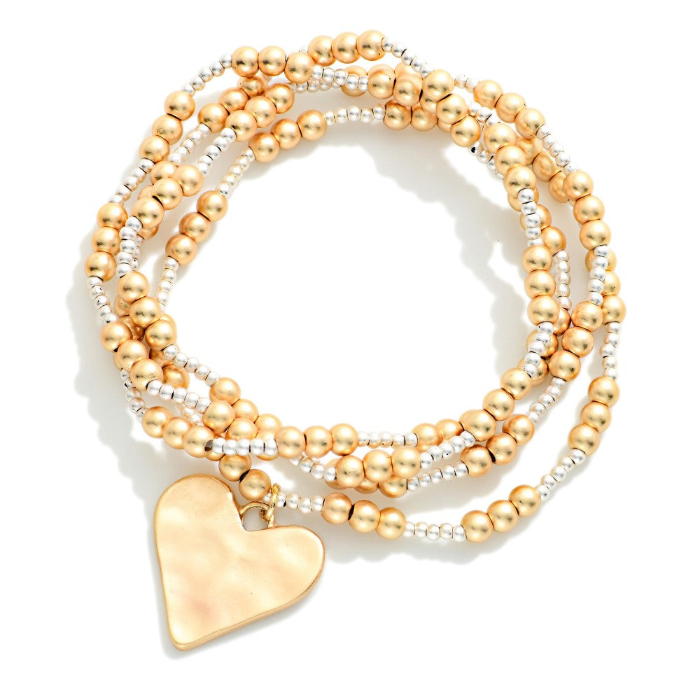 Two Toned Beaded Heart Bracelets Set (4)