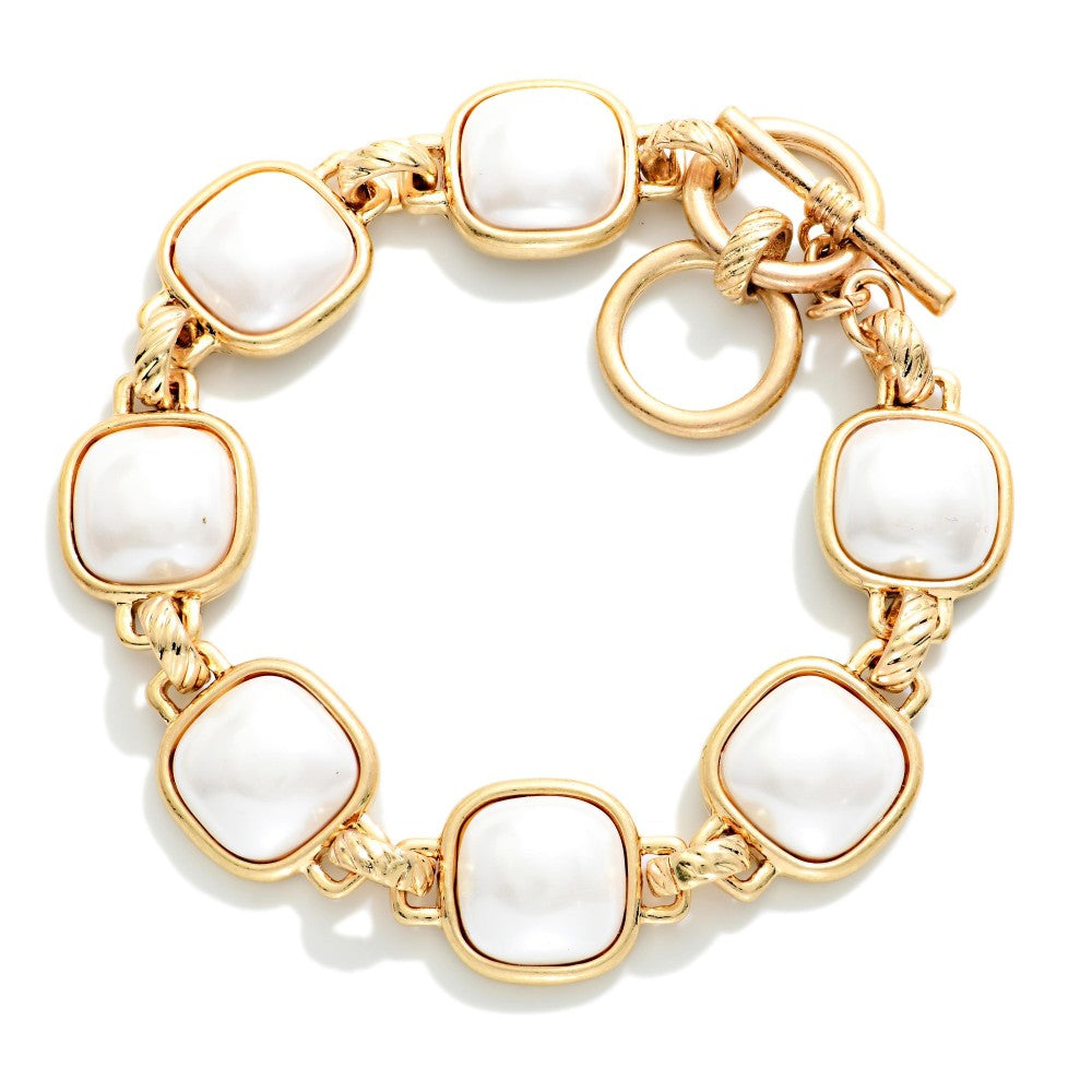 Gold Square Stones Toggle Bracelet