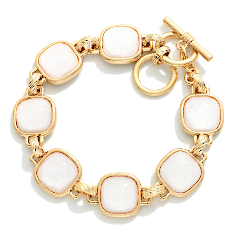 Gold Square Stones Toggle Bracelet