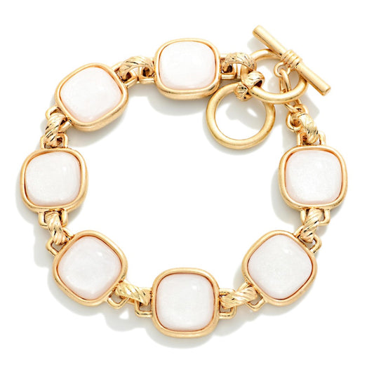 Gold Square Stones Toggle Bracelet