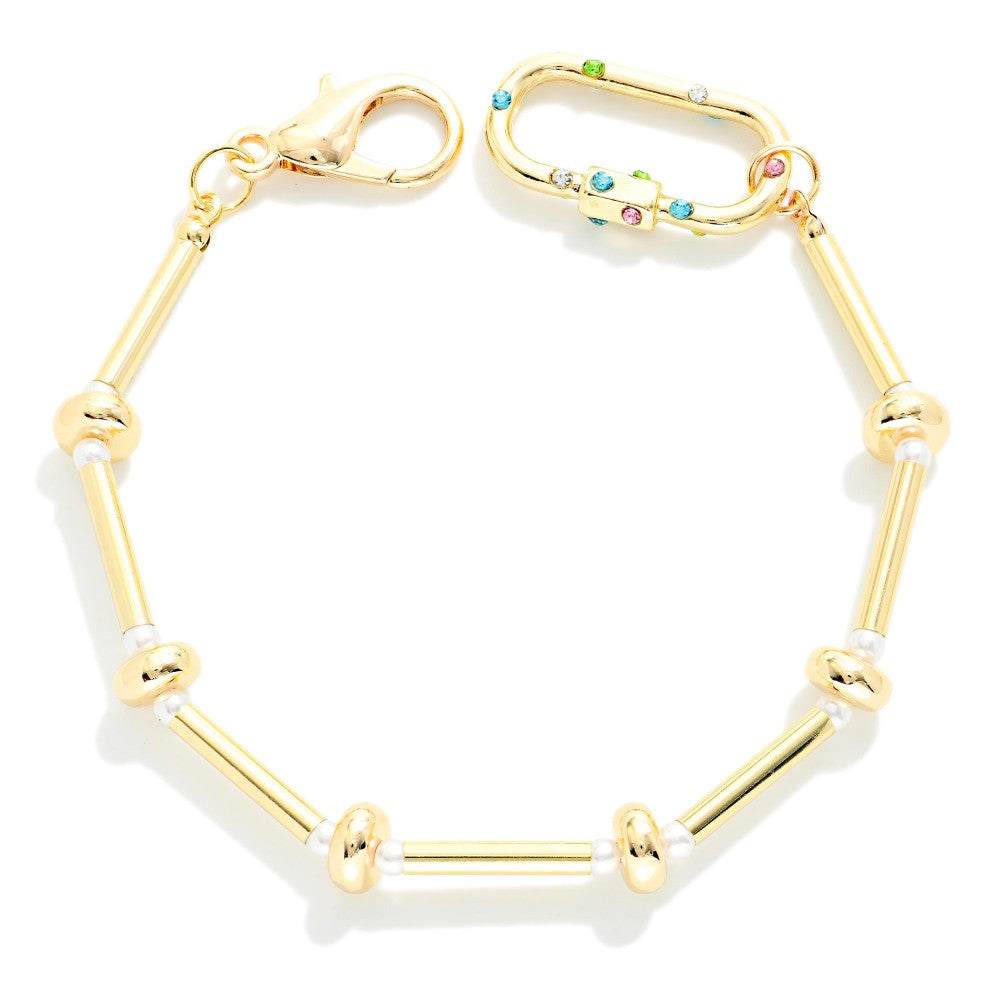 Gold Metal Bar & Pearls Bracelet