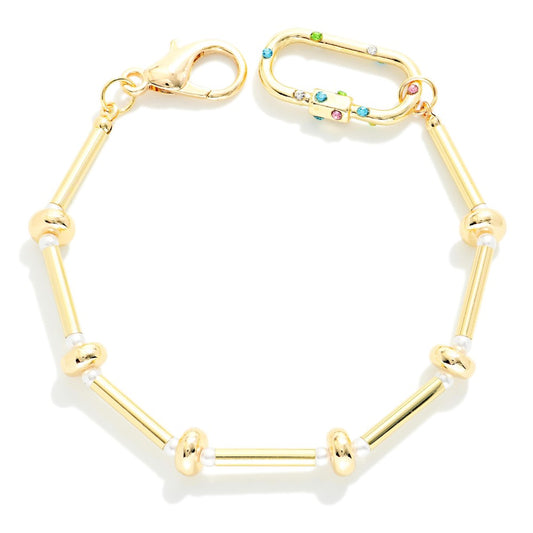 Gold Metal Bar & Pearls Bracelet