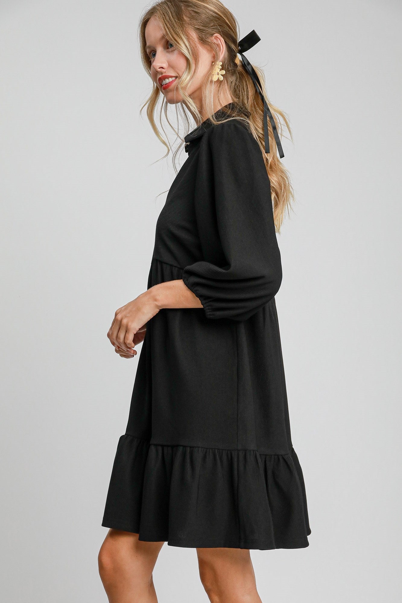 Black Ribbed Knit Dress