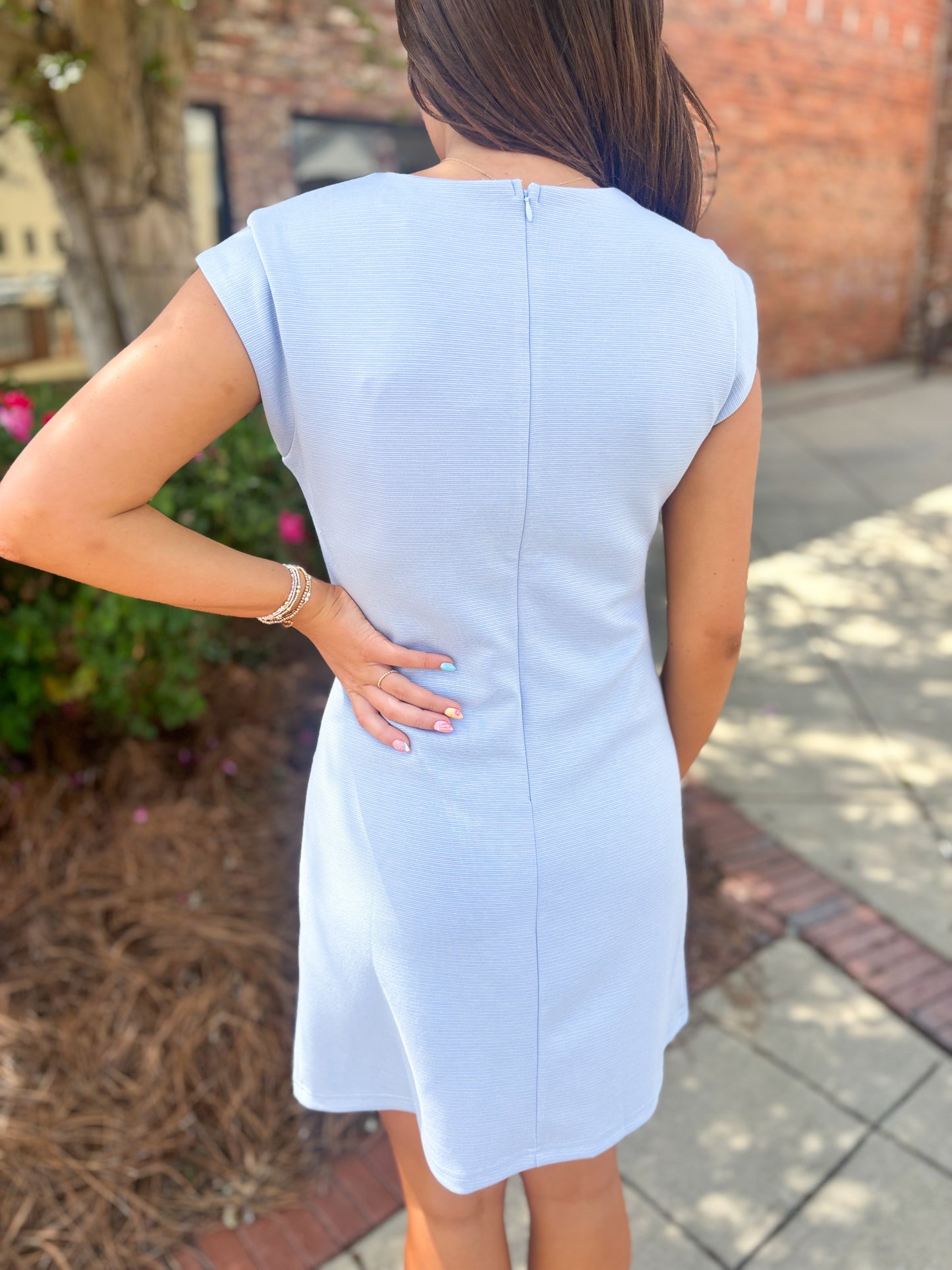 Blue Knit Button Down Mini Dress
