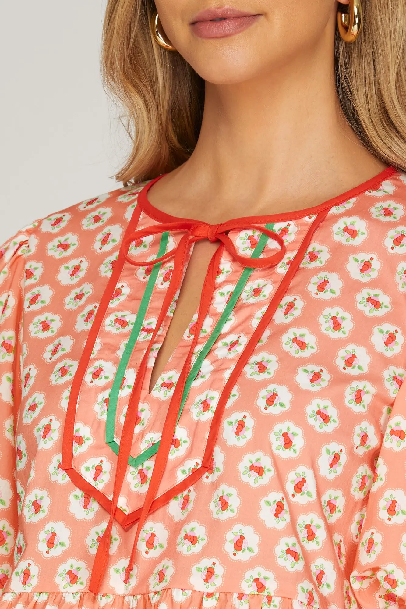 Peach Contrast Baby Doll Top