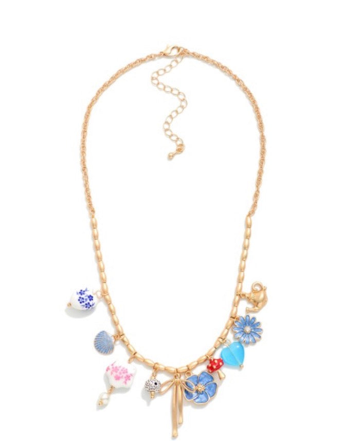 Bow Chain Link Beaded Necklace