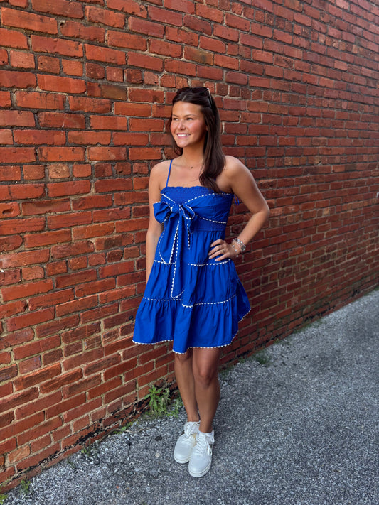 Ric Rac Trim Dress W/ Front Bow