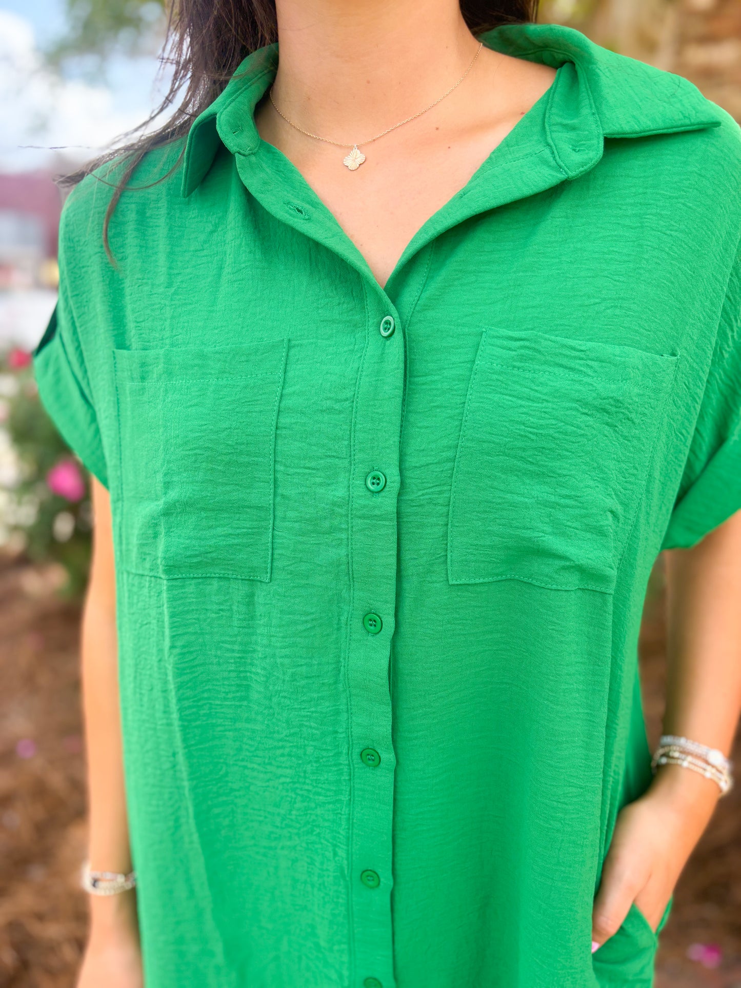 Green Button Down Mini Dress