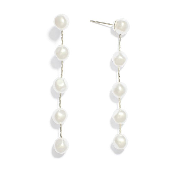 Pearl Beaded Cobra Chain Link Earrings