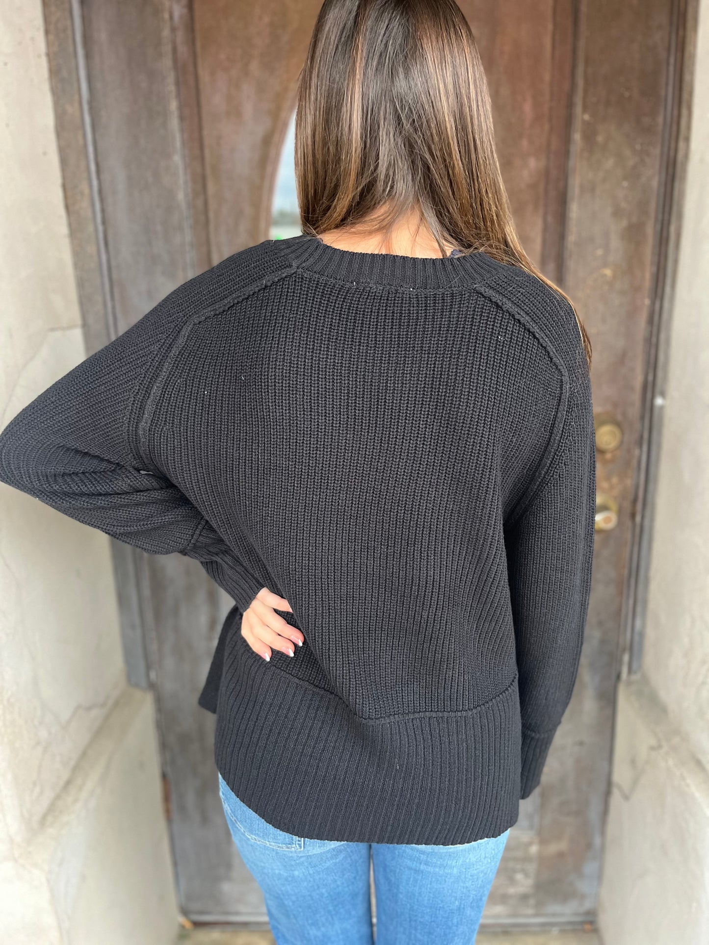 Raglan Long Sleeve Side Slit Sweater