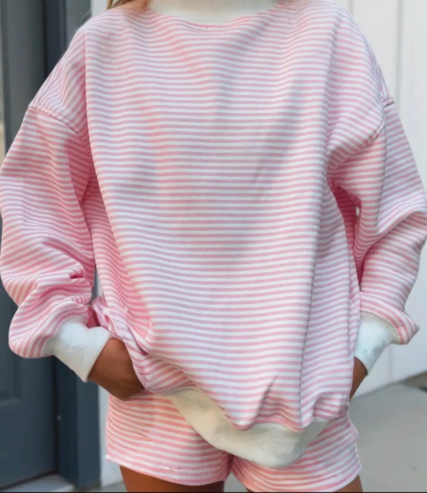 Light Pink Striped Short Set