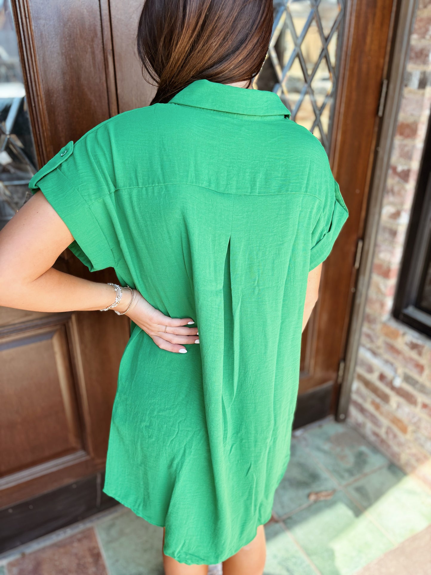Green Button Down Mini Dress
