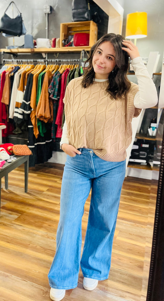 Oversized Cable Knit Vest