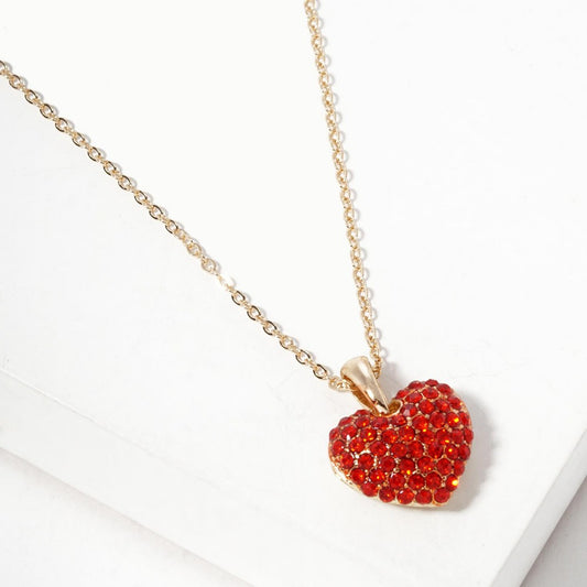 Chain Link Puffy Rhinestone Heart Necklace