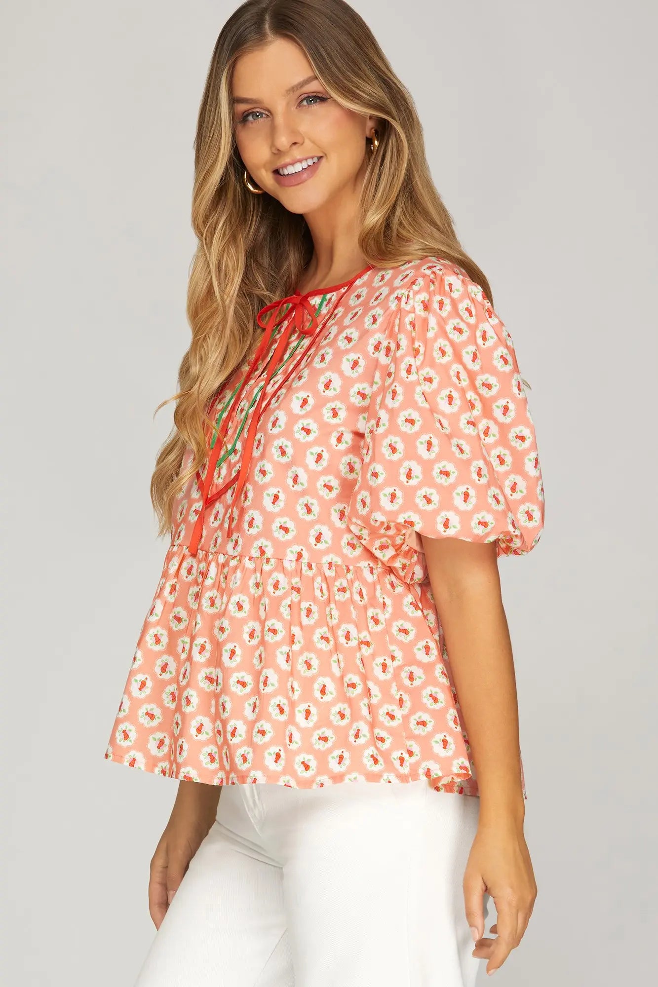 Peach Contrast Baby Doll Top