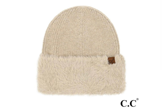 Knit Faux Fur Cuff Beanie