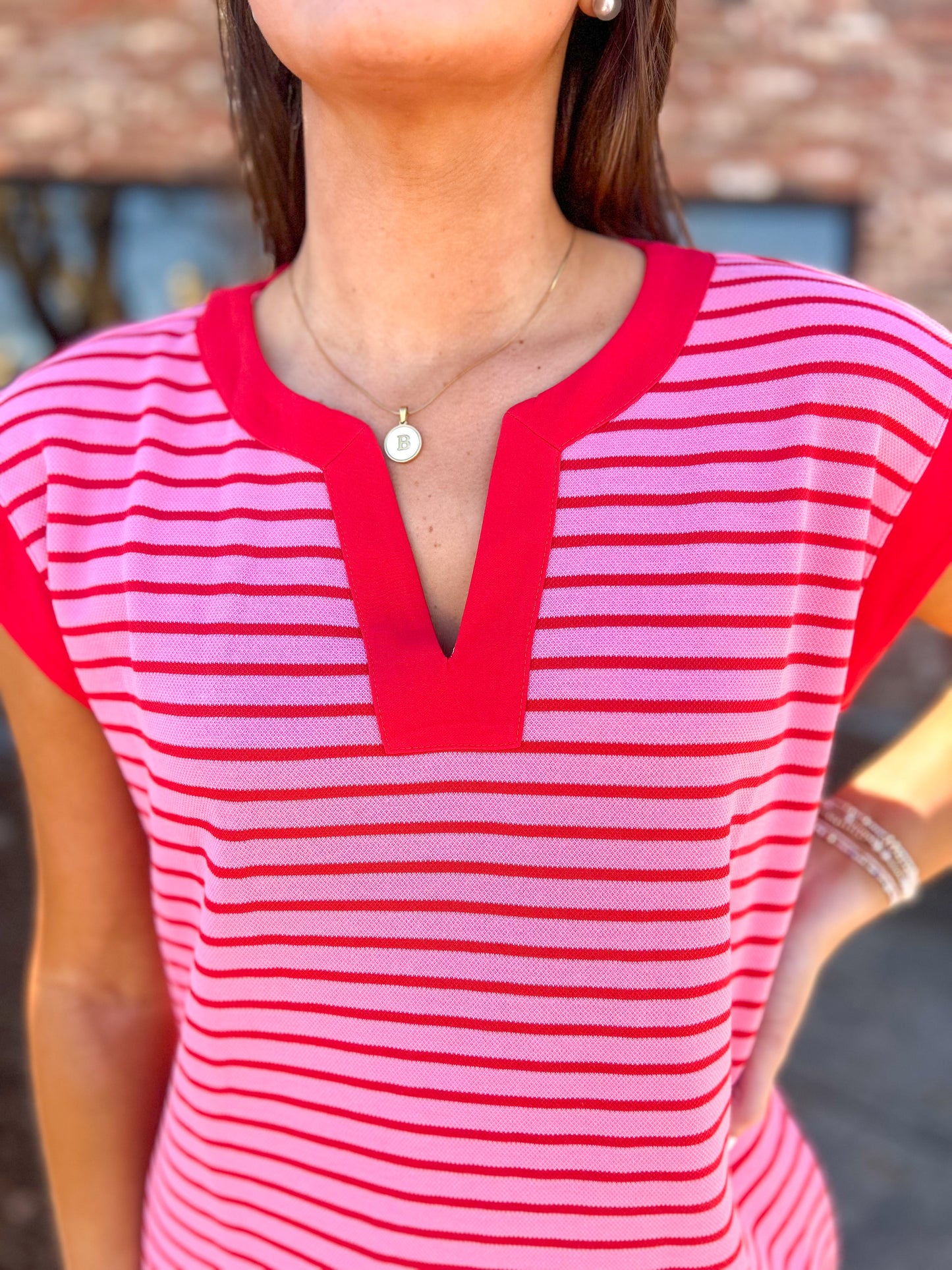 Pink & Red Striped Dress