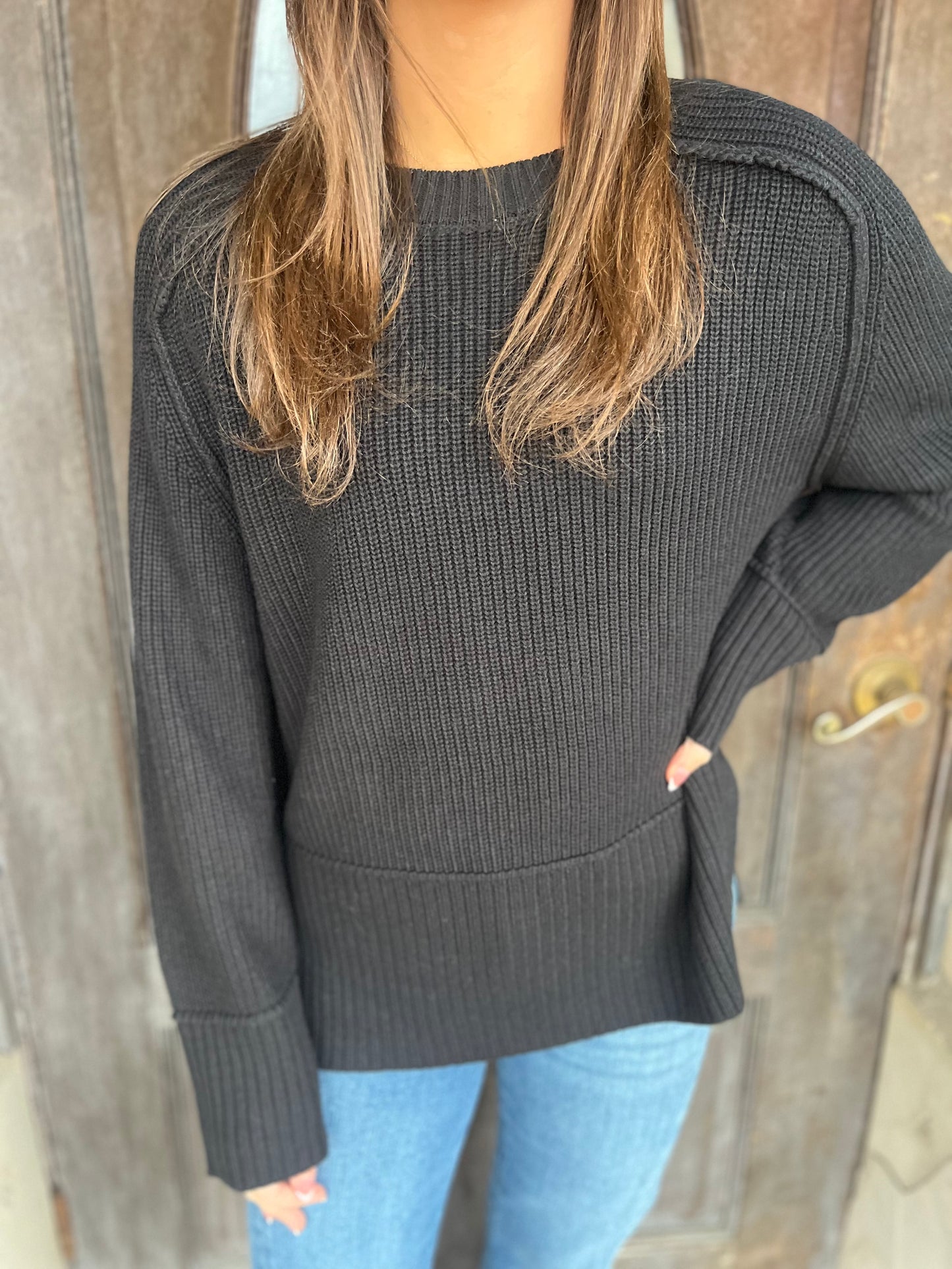 Raglan Long Sleeve Side Slit Sweater