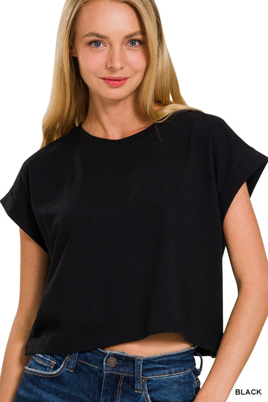 Folded Sleeve Cropped Top