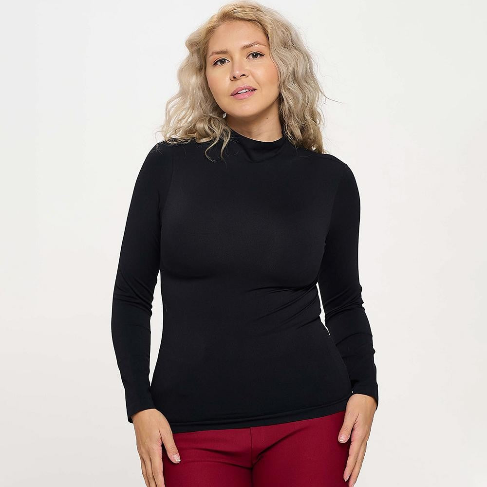 Black Mock Neck Long Sleeve Top