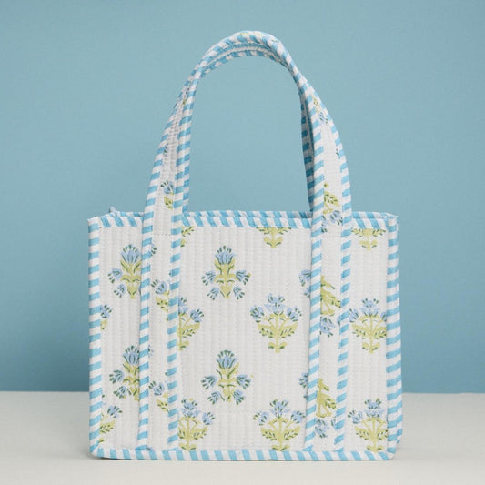 Blue Floral Quilted Mini Tote Bag