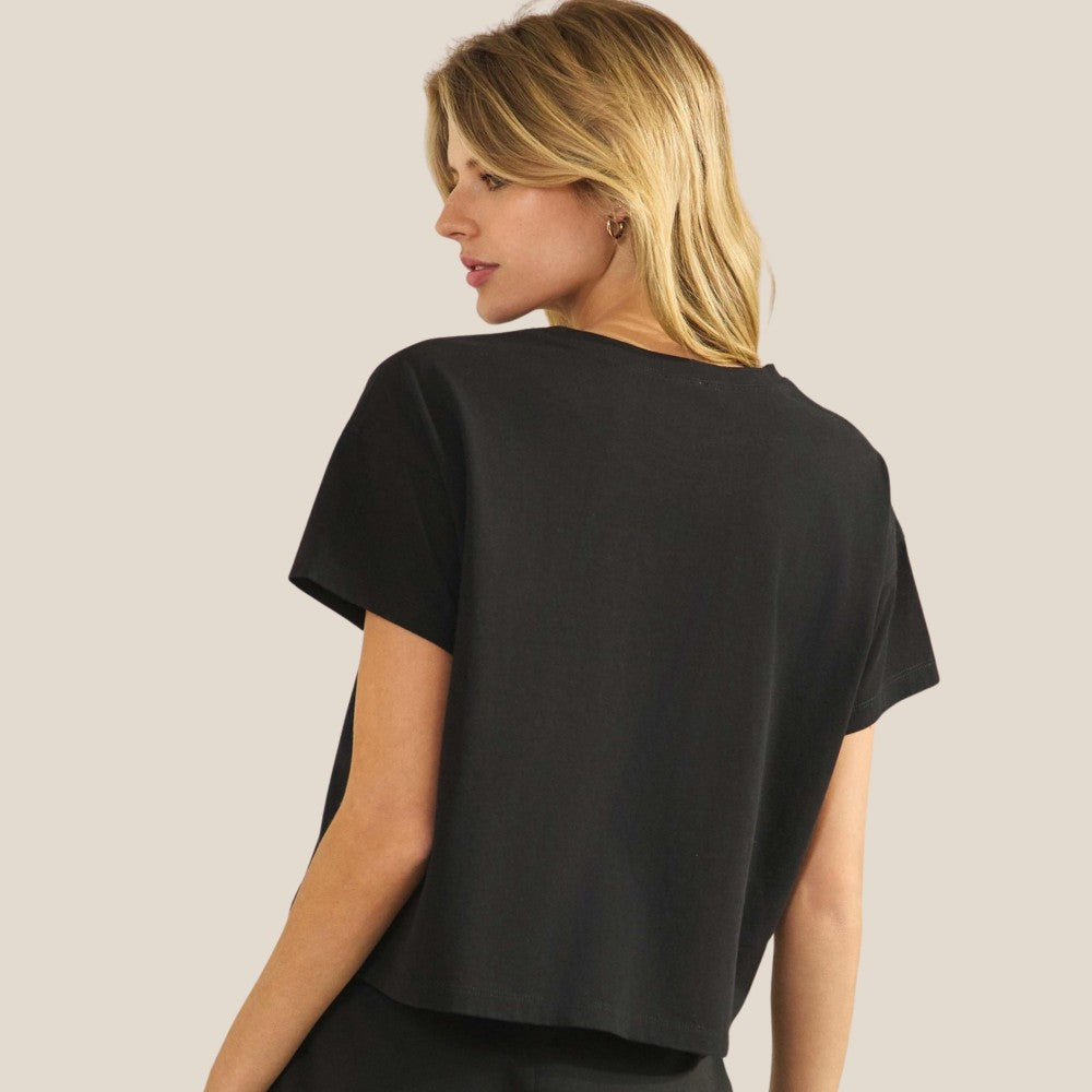 Black Crew Neck Cropped Top