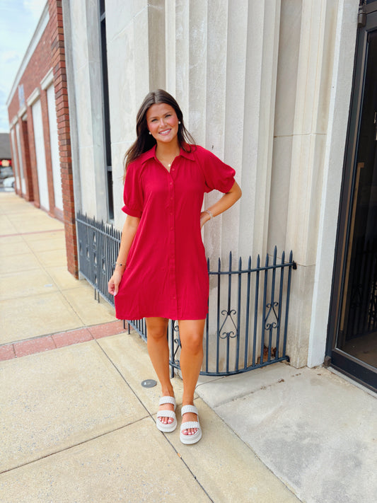 Red Button Down Mini Dress